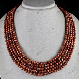 Gold Sun Sitara Sunstone Round Beaded Necklace 5 Line 757ct Gemstone Jewelry