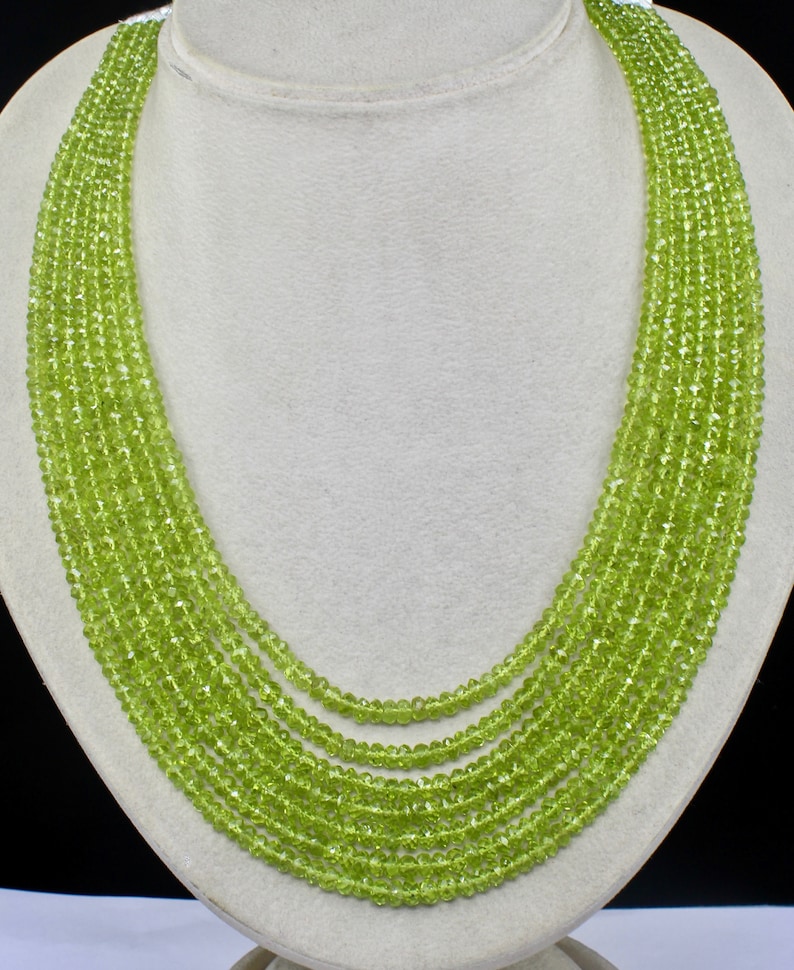 7 Line 623 Cts Natural PERIDOT FACETED ROUND Beads Semi-Precious Necklace