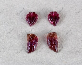 Natural Multi-Pink Tourmaline Carved Pair 20.59 Carats | 4 Pcs Gemstone for Earrings