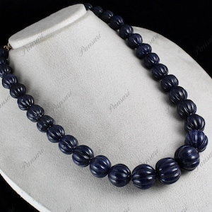 Natural Blue Jade Carved Round Beads – 1-Line 1001 Ct Gemstone Silver Necklace