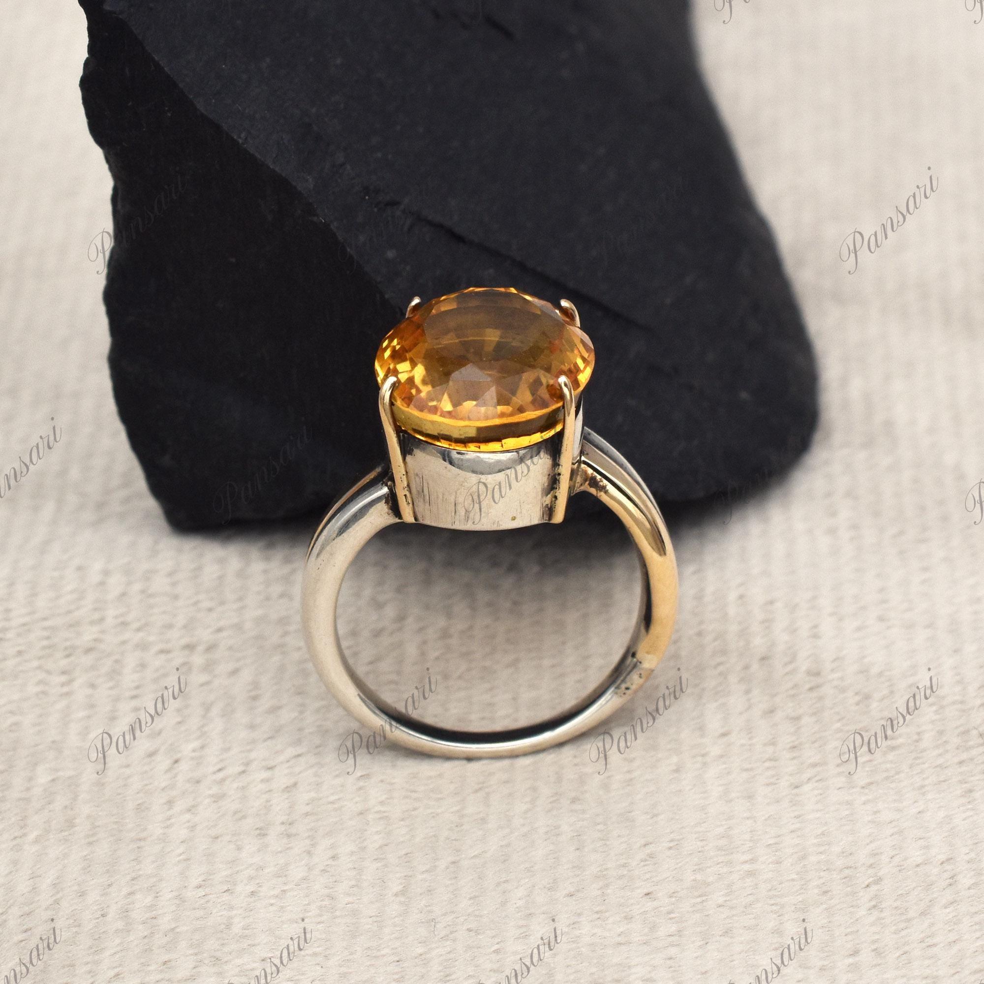 ヴィンテージ イエロー シトリン リング 18K ゴールド 925