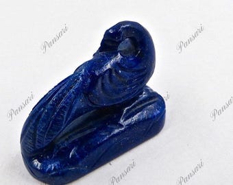 Lapis Lazuli Peacock Carving 21mm 46ct Hand-Carved Gemstone for Home Decor