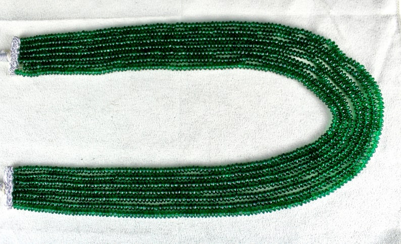Special 7 Line EMERALD Color Natural GREEN Quartz Round BEADS Necklace