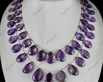 Natural Amethyst Tear Drop Beads Necklace – 2 Line, 755 Ct, 24mm Big Gemstone Jewelry