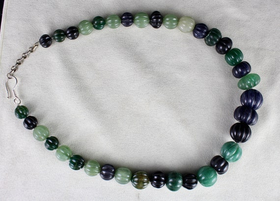 Natural Multi Jade Melon Carved Beads 960 Ct Blue… - image 3