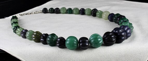 Natural Multi Jade Melon Carved Beads 960 Ct Blue… - image 7