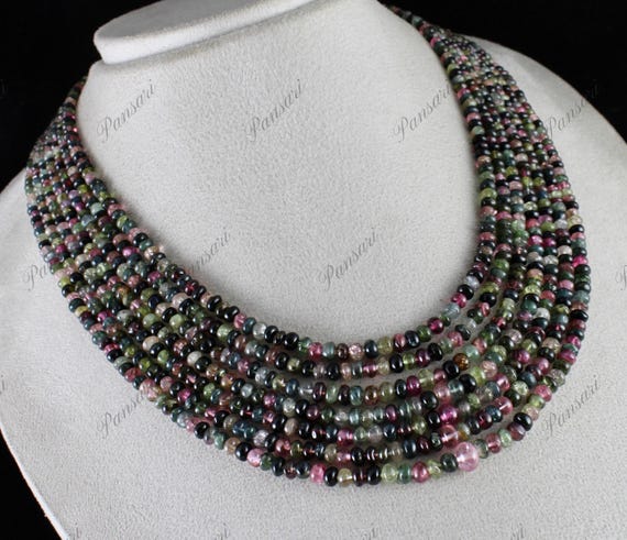 Natural Multi-Color Tourmaline Round Bead Necklac… - image 3
