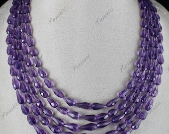 Natural Amethyst Teardrop Briolette Necklace – 5 Line, 660 Ct Statement Jewelry