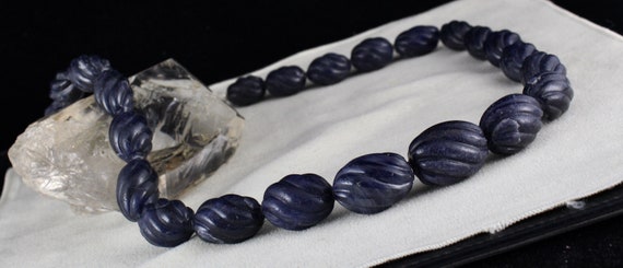 Blue Jade Carved Beaded Necklace 1 Line 1301 Cara… - image 9