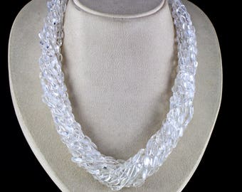 Best 10 Line 983 Cts Natural ROCK CRYSTAL QUARTZ Long Beads Necklace With Silver