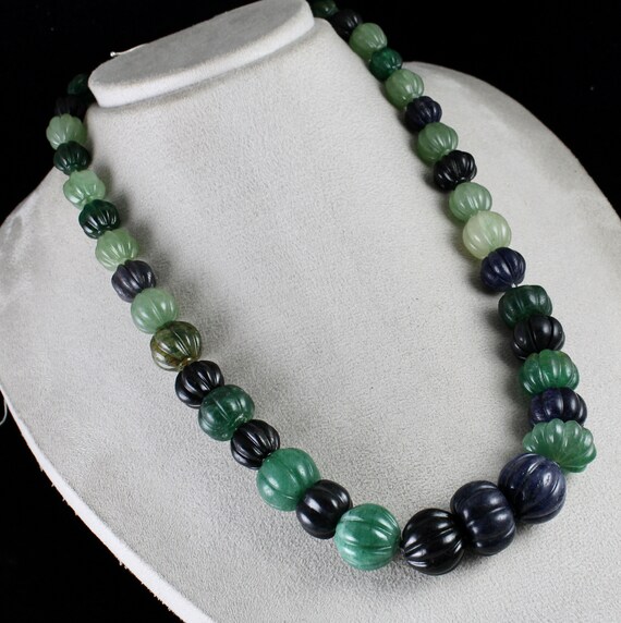 Natural Multi Jade Melon Carved Beads 960 Ct Blue… - image 2