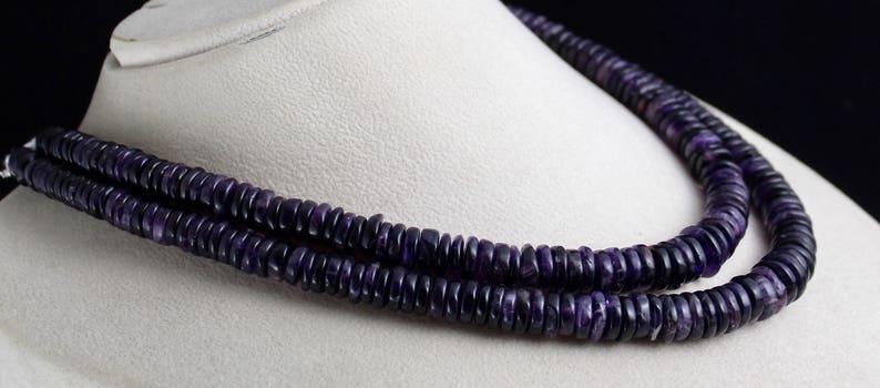 Old Special 2 Line 781 Cts Natural Dark AMETHYST BUTTON SHAPE Beads Necklace With Silk Cord