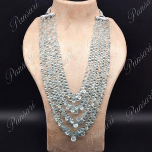 Colar fino com contas de água-marinha natural, facetadas, 4L, 647 ct, pedra preciosa azul