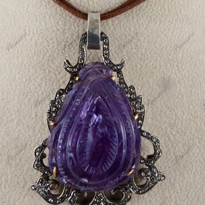 Antique Amethyst Carved Victorian Pendant – Diamond, 18K Gold & 925 Silver Jewelry