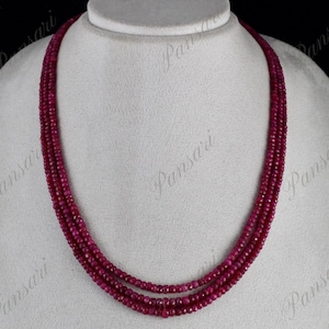 Ruby Corundum Beads Necklace – 3 Line 272 Ct Old Dyed Gemstone Jewelry for Women