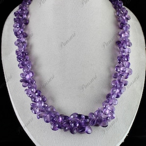 Natürliche Lila Amethyst Perlen Teardrop 26 Zoll Lange 1091 Ct Edelstein Halskette