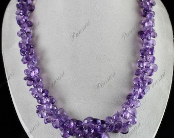 Natural Purple Amethyst Beaded Teardrop 26 Inches Long 1091 Ct Gemstone Necklace