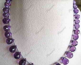 Natural Amethyst Faceted Teardrop Beaded 233 Ct Purple Gemstone Silver Necklace