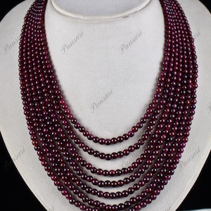 Red Garnet Round Beads Necklace 7 Line 901ct Natural Gemstone Jewelry
