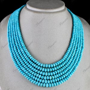Natural Real Turquoise Necklace Beads Round 6 L 634 Ct Blue Vintage Gemstone