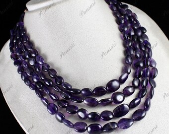 Natural Amethyst Oval Beaded Necklace 4 Line 944ct Purple Gemstone Jewelry