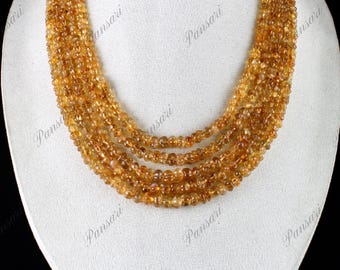 Collar de cuentas largas talladas de citrino amarillo (5 filas, 675 quilates)