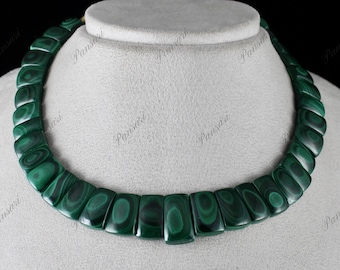 Natural Green Malachite – Flat Cut 484 Ct Semi-Precious Gemstone Necklace