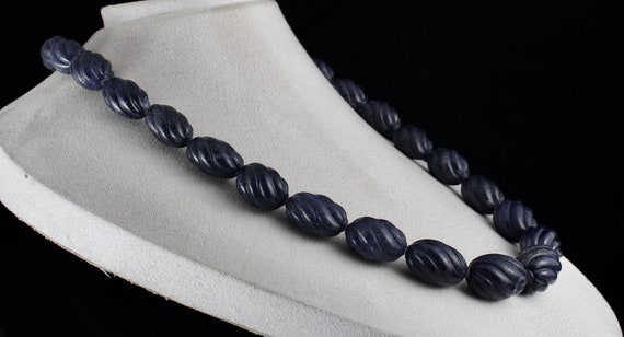 Blue Jade Carved Beaded Necklace 1 Line 1301 Cara… - image 3