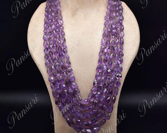 Natural Amethyst Faceted Tumble Beads Necklace | 5 Layers, 861 Carats Purple Gemstone Necklace