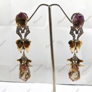 Ametrine Cut Victorian Earrings – Diamond, 18K Gold & 925 Silver Jewelry