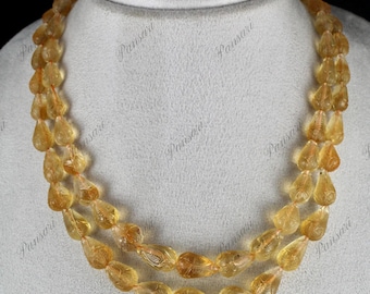 Collar de cuentas talladas de citrino dorado (2 filas, 467 ct)