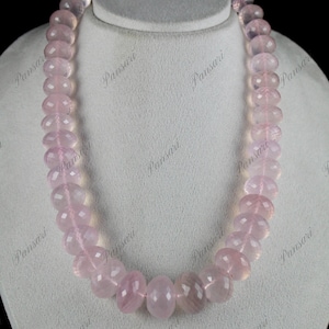 Natural Rose Quartz Beads Faceted Ladies Necklace – 1400 Ct Gemstone Silver Jewelry