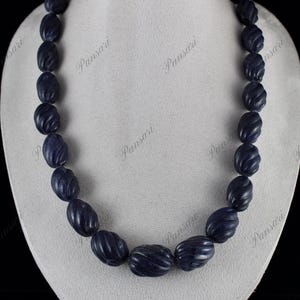 Blue Jade Beaded Necklace 1301 Ct Natural Stone with Silver Clasp