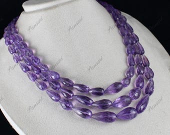 Amethyst Teardrop Briolette Bead Necklace – 3 Lines, 764 Ct