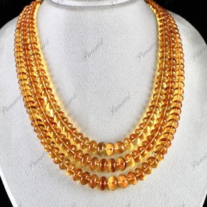 Natural Yellow Citrine Round Beads Necklace – 3 Line, 935 Ct Statement Gemstone Fashion Jewelry