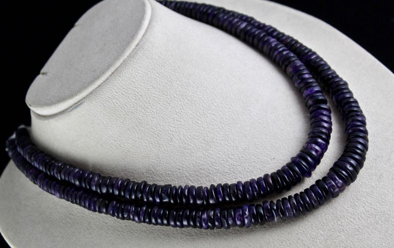 Old Special 2 Line 781 Cts Natural Dark AMETHYST BUTTON SHAPE Beads Necklace With Silk Cord