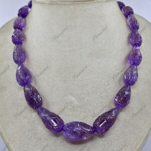 Amethyst Teardrop Engraved Necklace – 625 Ct Vintage Purple Gemstone