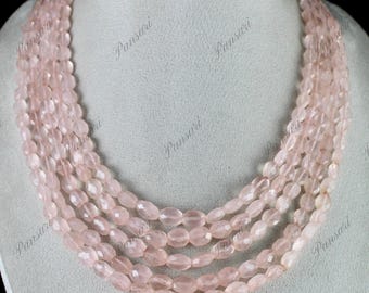 Natürliche rosa Rosenquarz Perlen facettierte Cabochon 5 Linie 788 Ct Edelstein Halskette