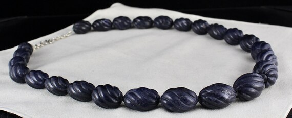 Blue Jade Carved Beaded Necklace 1 Line 1301 Cara… - image 8