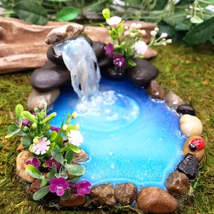 Rock Wall Fairy Garden Pond with Waterfall, Miniature Pond for Garden Setting, Miniature Garden Waterfall and Pond for Diorama or Game Map