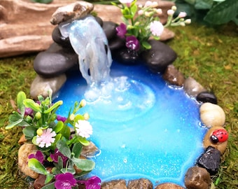 Rock Wall Fairy Garden Pond with Waterfall, Miniature Pond, Fairy Garden Pond, Miniature Garden Pond, Fairy Garden Waterfall, Fairy Garden