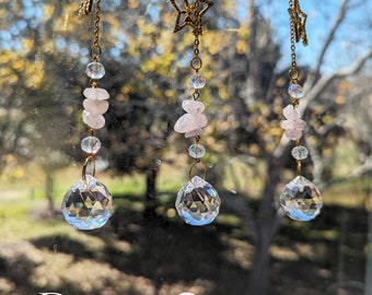 Fairy Crystal Suncatcher, Suncatcher Crystal w/ Natural Raw Stones, Crystal Prism Suncatcher, Rainbow Maker Window Decor, Fairy Suncatcher