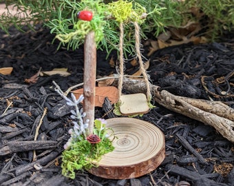 Fairy Garden Wood Swing, Magic Custom Fairy Garden Swing, Miniature Fairy Garden Swing, Personal Fairy Garden Swing, Fairy Garden Swing