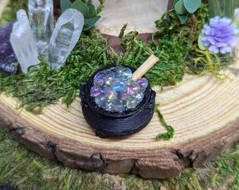 Miniature Bubbling Cauldron: Fairy Garden Halloween Dollhouse Prop