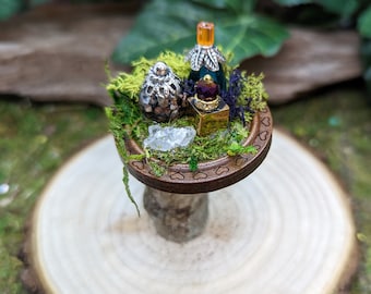 Fairy Table with 3 Mini Potions, Fairy Garden Accessories, Fairy Garden Table with Mini Potion Bottles, Fairy Potion Table, Fairy Potions