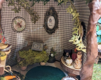 Tree Stump Fairy House w/ Furniture and Extras, Fairy House Handmade, Fairy House, Woodland House, Miniature Fairy Doll House, Fairy Room