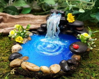 Rock Wall Fairy Garden Pond with Waterfall, Miniature Pond, Fairy Garden Pond, Miniature Garden Pond, Fairy Garden Waterfall, Fairy Garden