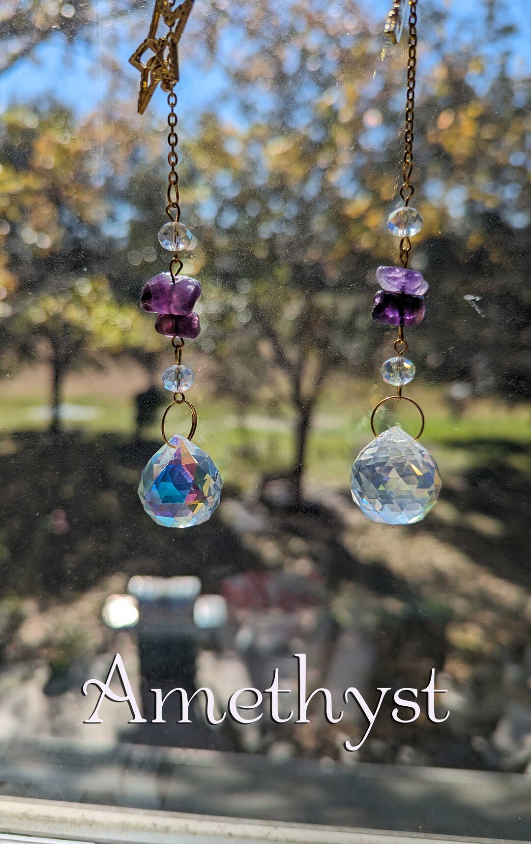 Fairy Crystal Suncatcher, Suncatcher Crystal W/ Natural Raw Stones