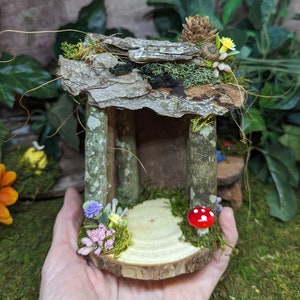 Handmade Miniature Wood Fairy House: Natural Garden Decor
