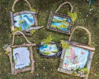 3 or 5 Miniature Framed Fairy Images for Your Fairy House or Dollhouse, Fairy Photos, Fairy House Photos, Framed Fairy House Accessories